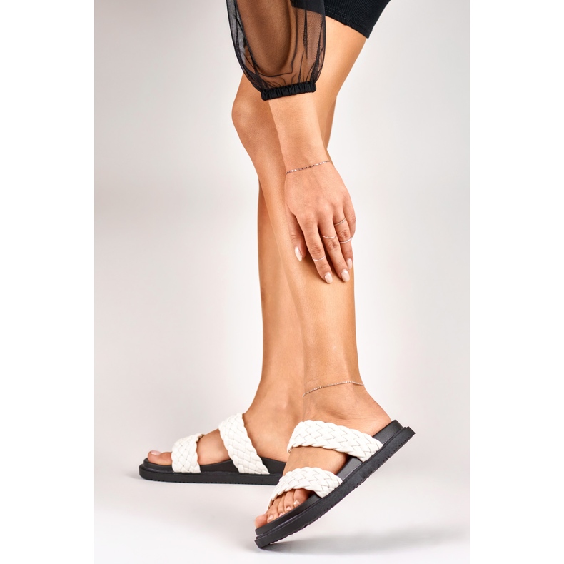 Dámské černobílé tkané pantofle bílý 2