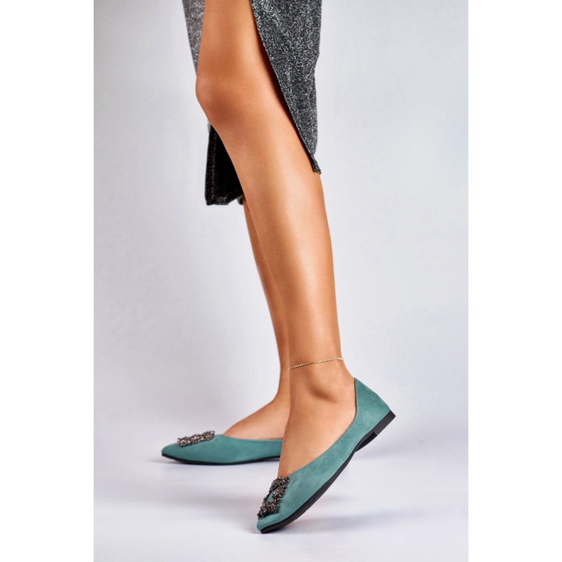 Elegantní dámské baleríny se zdobením zelená 2 Elegantní dámské baleríny se zdobením zelená 2