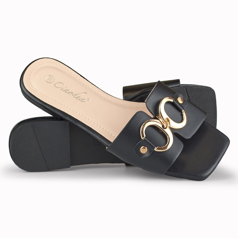 Černé dámské pantofle se zlatým zdobením Hensi černá 1