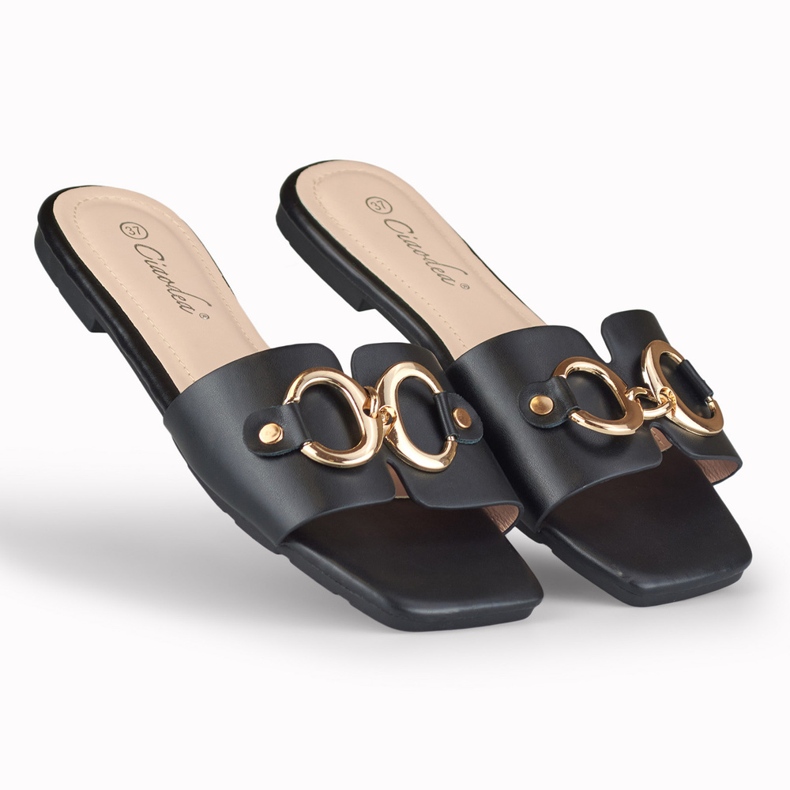 Černé dámské pantofle se zlatým zdobením Hensi černá 2