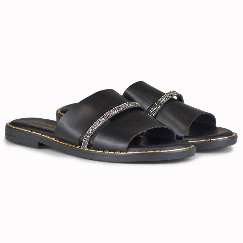 Elegantní černé dámské pantofle se zdobením černá 2