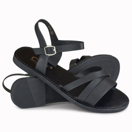 Fialové dámské ploché černé sandály černý 1