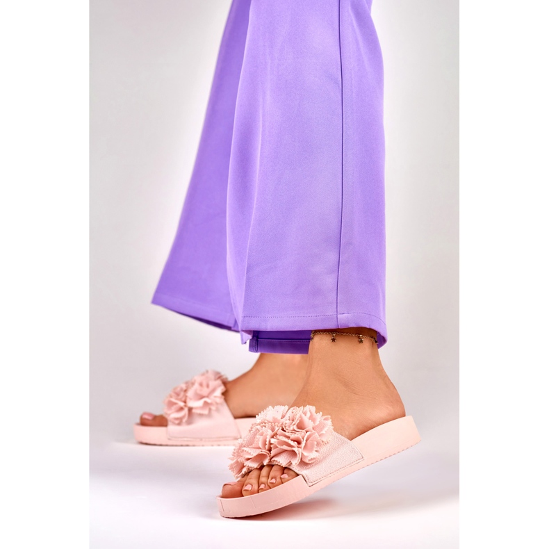 Dámské růžové květované pantofle Violett růžový 2