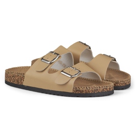 Béžové pohodlné dámské pantofle béžový 2