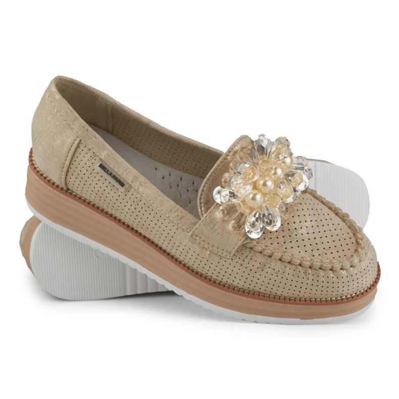 Prolamované boty na platformě s ozdobou béžový 1