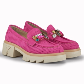 Růžové mokasíny s ozdobnými kamínky růžový 2