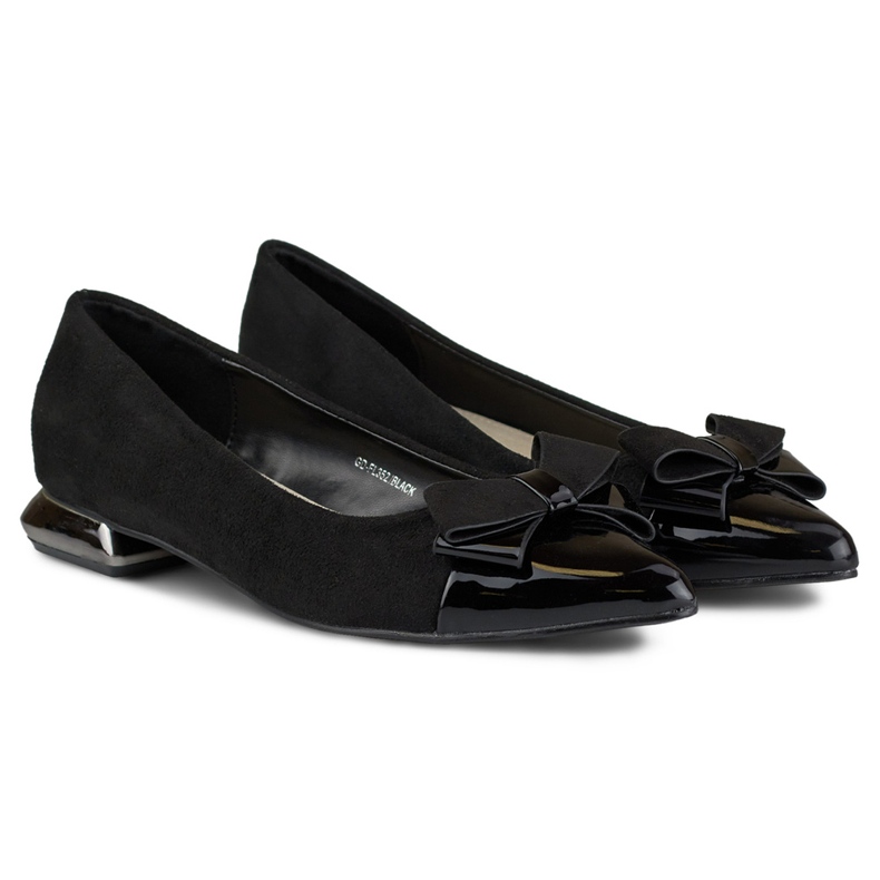 Lodičky s mašlí na nízkém stříbrném podpatku černá 2 Lodičky s mašlí na nízkém stříbrném podpatku černá 2