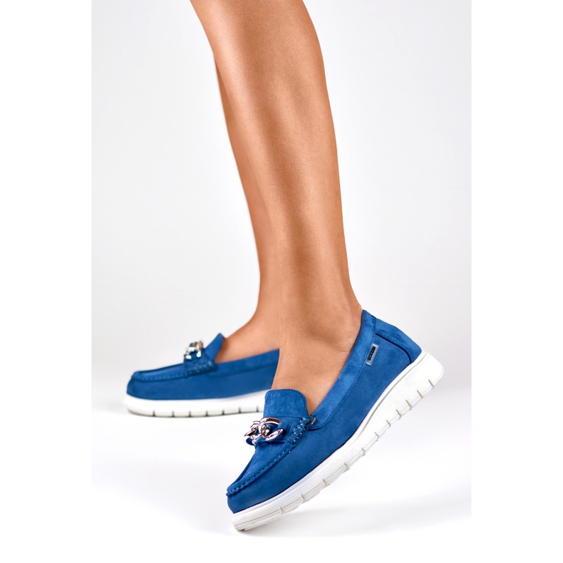 Dámské mokasíny v tmavě modré barvě na nízké platformě modrý 2