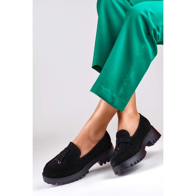 Dámské klasické černé semišové mokasíny černá 2