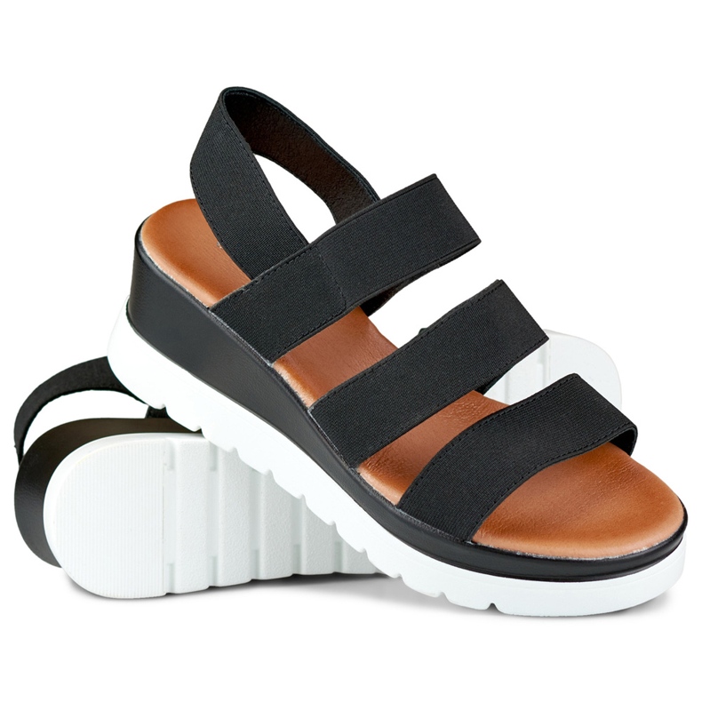 Černé elastické sandály na nízké platformě černá 1