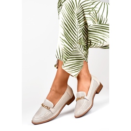 Dámské prolamované boty vyrobené z přírodní kůže béžový 1