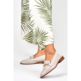 Dámské prolamované boty vyrobené z přírodní kůže béžový 2