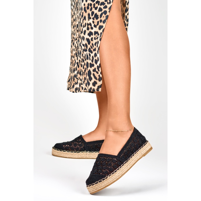 Dámské krajkové černé espadrilky černý 2