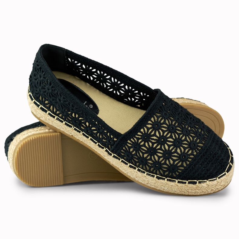 Dámské krajkové černé espadrilky černý 1