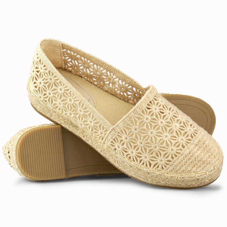 Dámské krajkové béžové espadrilky béžový 1