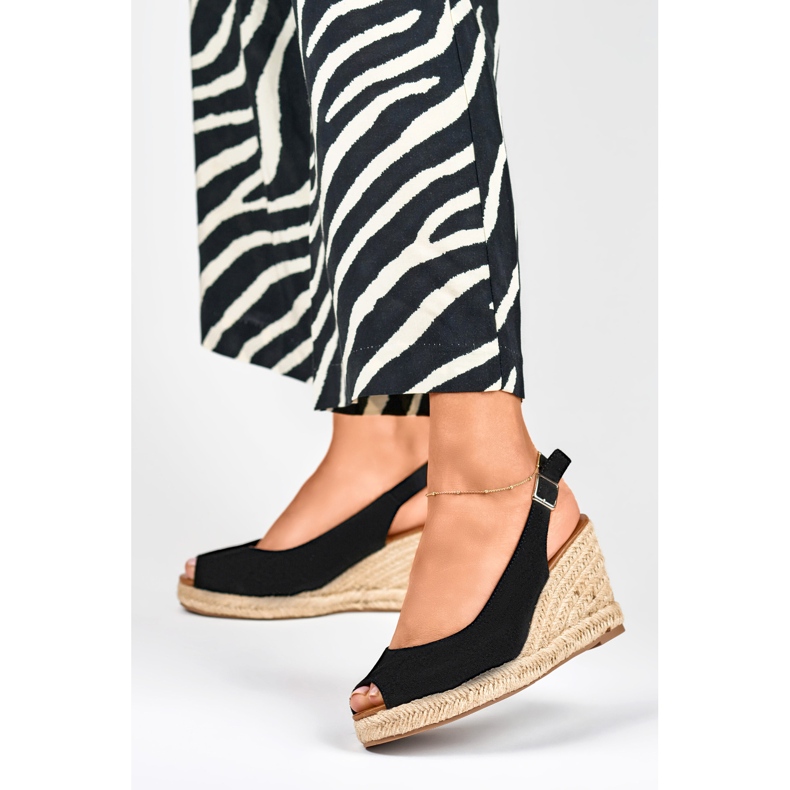 Dámské černé semišové espadrilky na klínku černý 2