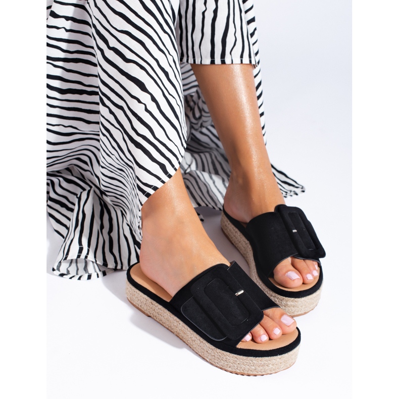 Černé semišové espadrilky se nasazují na platformu Shelovet černý 2