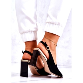 S. BARSKI Dámské semišové sandály na příspěvku s ozdobou černou černá 6