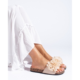 Shelovet béžové korkové sandály s květinami béžový 1
