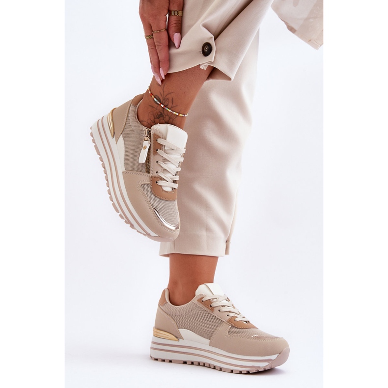 FJ1 Dámská sportovní obuv s ozdobným zipem béžová Cairo béžový 2