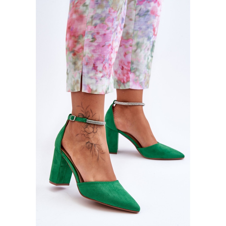 Semišové lodičky se zeleným diamantem kubické zirkonie zelená 1