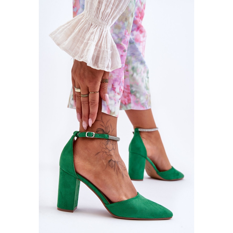 Semišové lodičky se zeleným diamantem kubické zirkonie zelená 2