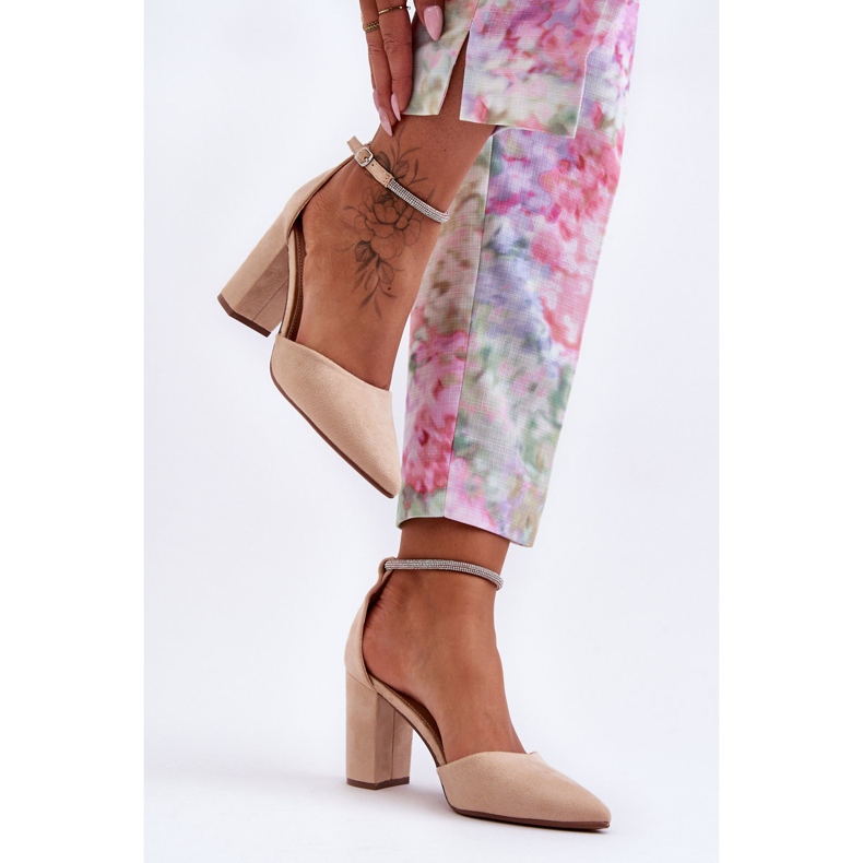 Semišové lodičky se zirkony béžový diamant 1