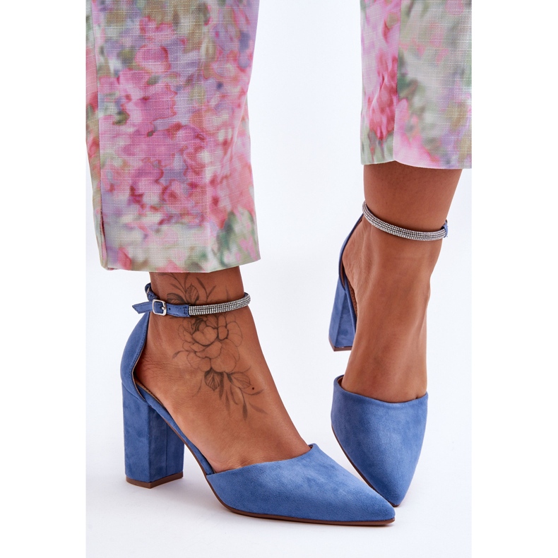 PS1 Diamantově modré semišové lodičky s kubickými zirkony modrý 2 PS1 Diamantově modré semišové lodičky s kubickými zirkony modrý 2