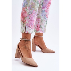 Tmavě béžové diamantové semišové lodičky s kubickými zirkony béžový 1