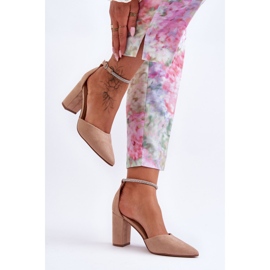 Tmavě béžové diamantové semišové lodičky s kubickými zirkony béžový 2