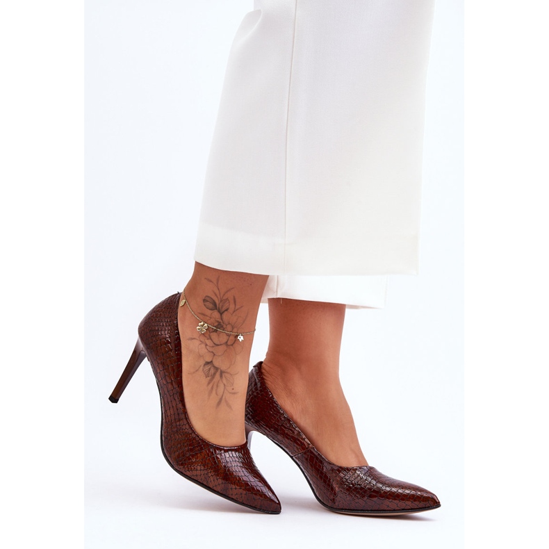 Lewski Shoes Módní kožené boty Lewski na vysokém podpatku 2659 Brown hnědý 1