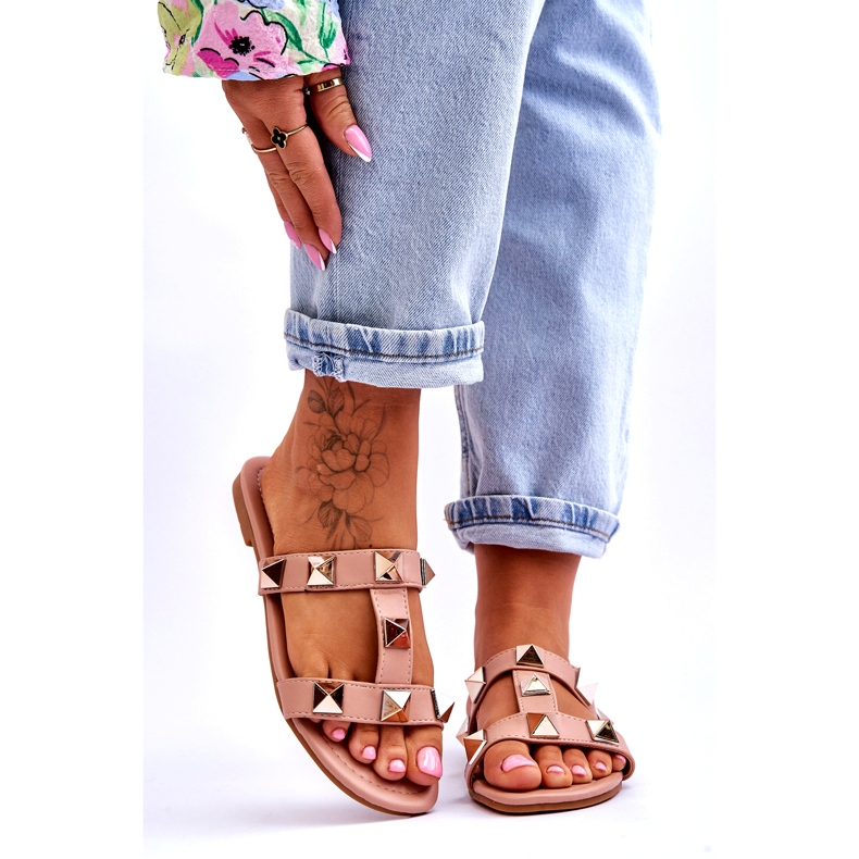 Dámské pantofle s velkými nahými cvočky růžový 1