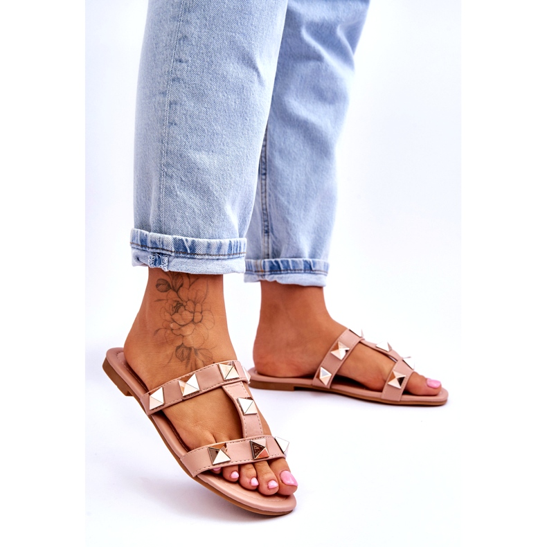 Dámské pantofle s velkými nahými cvočky růžový 2