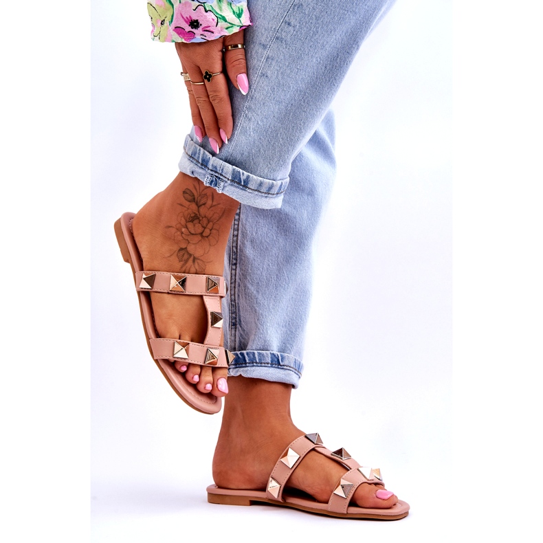 Dámské pantofle s velkými nahými cvočky růžový 4