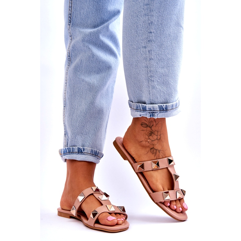 Dámské pantofle s velkými nahými cvočky růžový 5