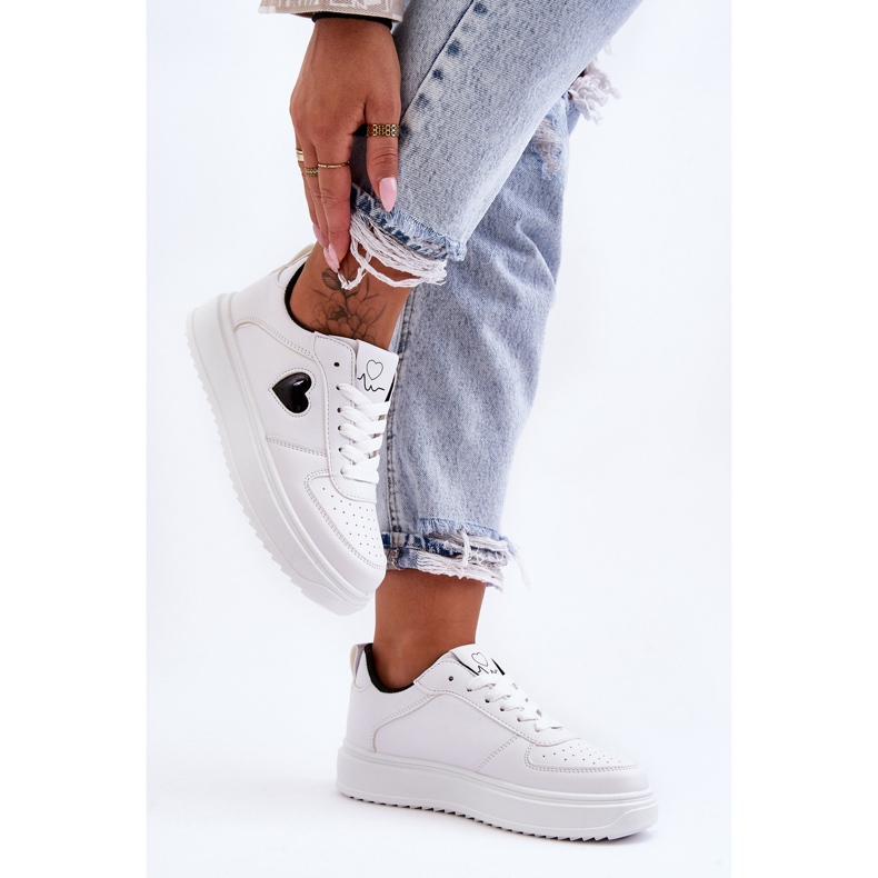 FJ1 Klasické Sportovní Boty Se Srdcem Black And White Amore bílý 2