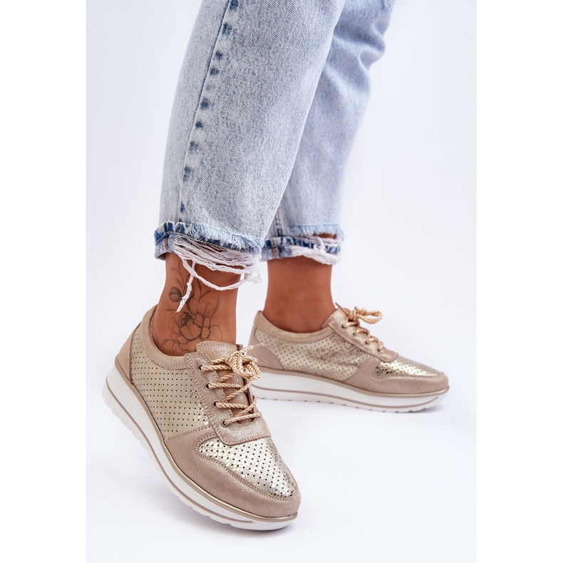 Kožená sportovní obuv s perforací S.Barski AL22246 Gold zlatý 1