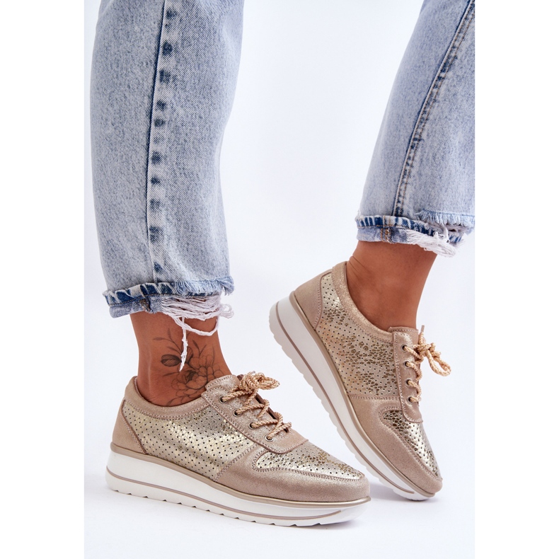 Kožená sportovní obuv s perforací S.Barski AL22246 Gold zlatý 2