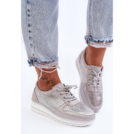 Kožená sportovní obuv s perforací S.Barski AL22246 Stříbrná stříbrný 2