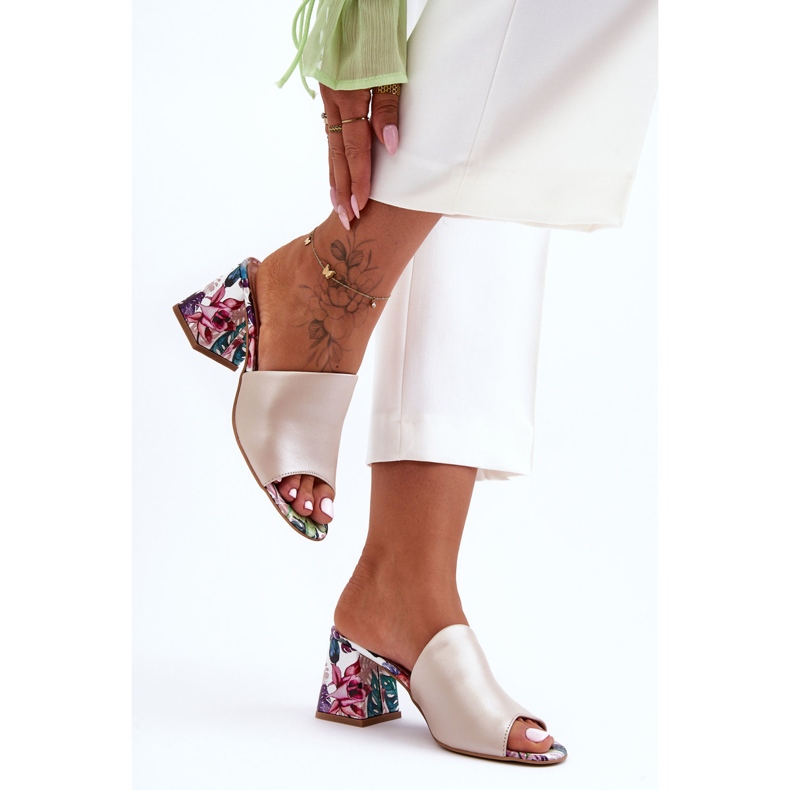 Lewski Shoes Dámské kožené boty Leski na vysokém podpatku 3209/K Pearl Beige béžový 1