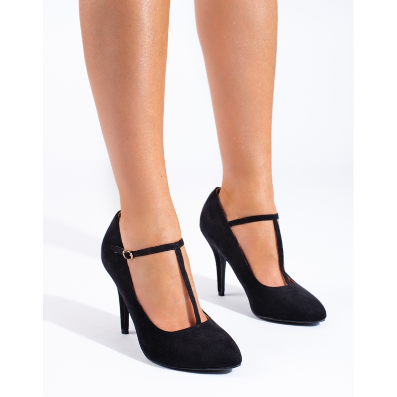 Černé semišové lodičky na podpatku značky Shelovet černá 1 Černé semišové lodičky na podpatku značky Shelovet černá 1