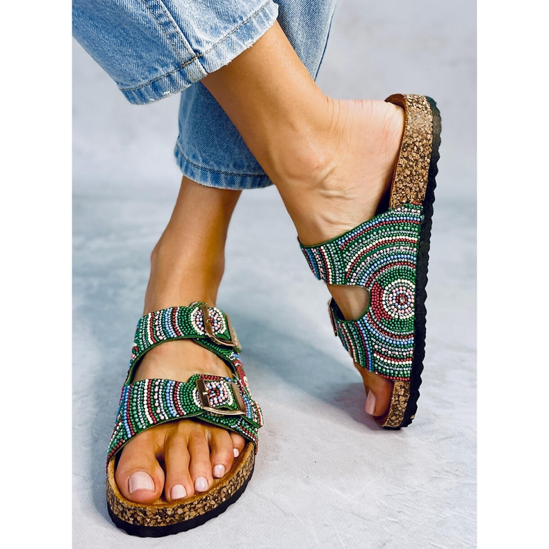 Seastar Korkové pantofle s korálky od Adaora Green zelená 1 Seastar Korkové pantofle s korálky od Adaora Green zelená 1