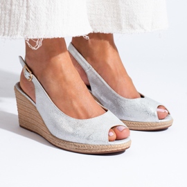 W. Potocki Elegantní stříbrné sandály na klínku značky Potocki stříbrný 1