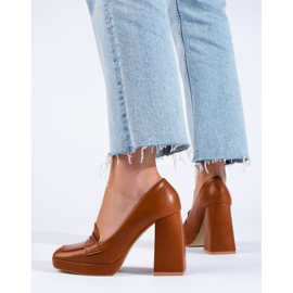 Shelovet hnědé kozačky s tlustým blokem hnědý 1