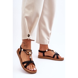 PG1 Dámské zdobené třpytivé sandály Black Midol černý 2