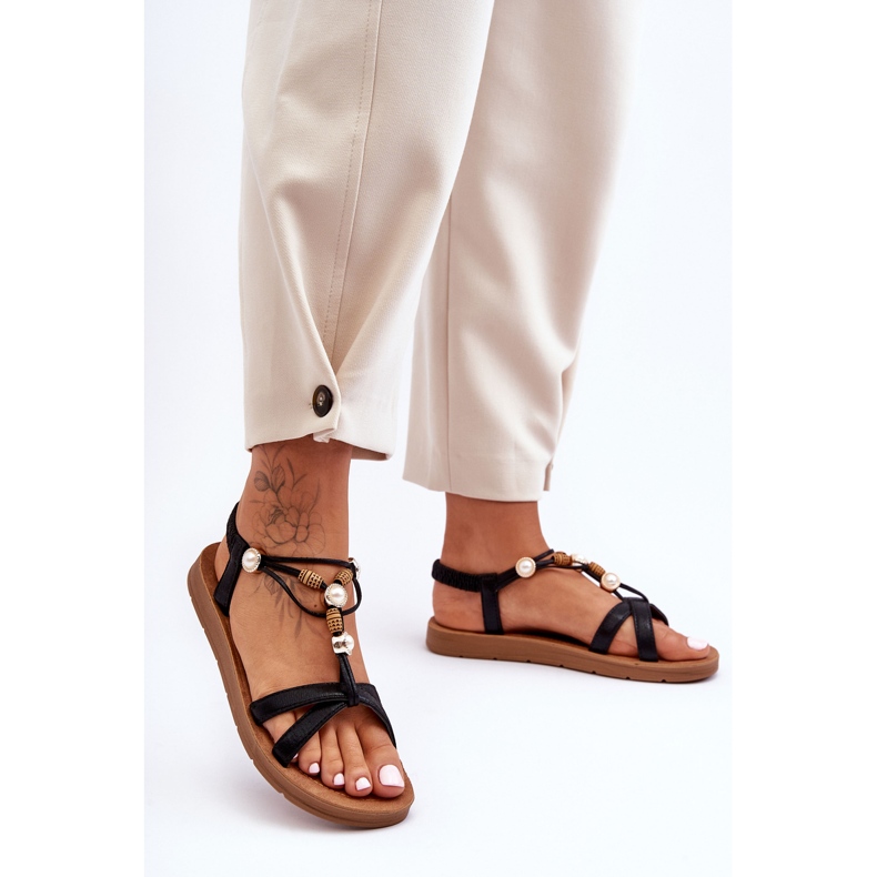 PG1 Dámské zdobené třpytivé sandály Black Midol černá 2