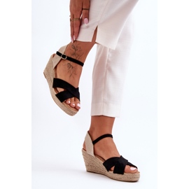 Dámské semišové sandály na pleteném klínu černá Tessa 1