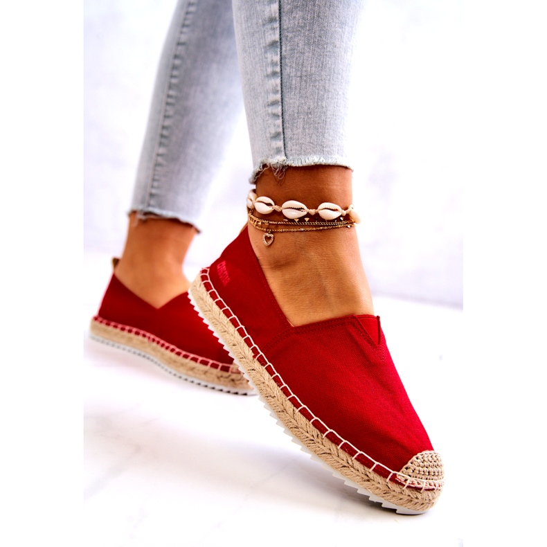 Big Star Červené espadrilky na pletené podrážce Velká hvězda HH274494 červený 2