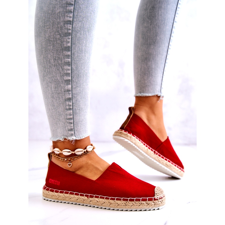 Big Star Červené espadrilky na pletené podrážce Velká hvězda HH274494 červený 4