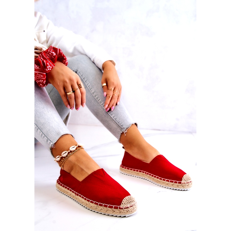 Big Star Červené espadrilky na pletené podrážce Velká hvězda HH274494 červený 5